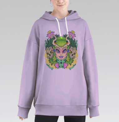 Лесная Фея с Черепами и Волшебными Цветами, Hoodie Long Oversize Fiolet
