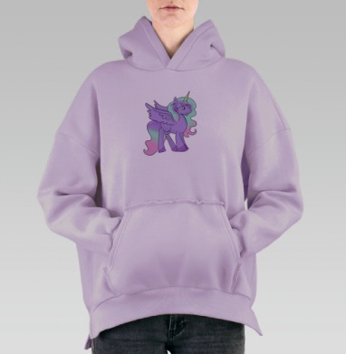 Лиловый единорог с крыльями и радугой хвостом, Hoodie Oversize Fiolet, утепленная