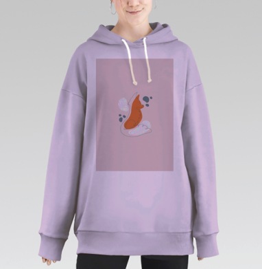 Лиса сидит в профиль в минималистичной спокойной форме, Hoodie Long Oversize Fiolet