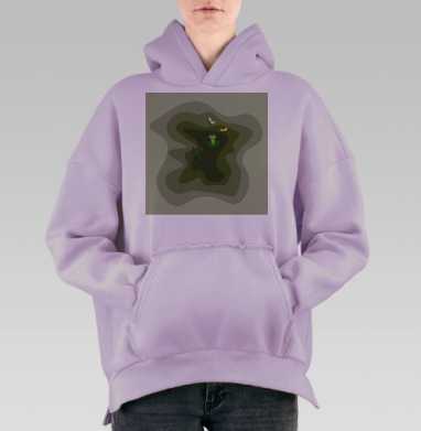 Маленький зеленый лягушонок охотится на болоте с яркими бабочками, Hoodie Oversize Fiolet, утепленная