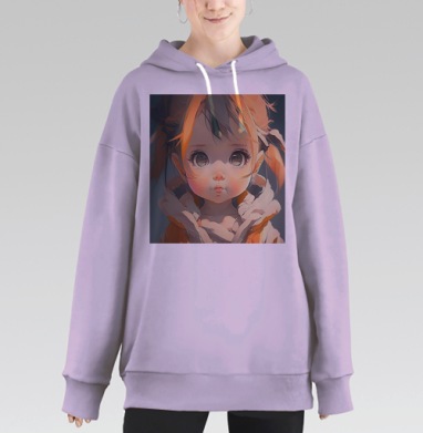 Малышка с большими глазами и трогательным выражением лица, Hoodie Long Oversize Fiolet