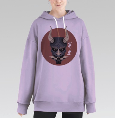 Маска самурая векторный арт японские символы воина, Hoodie Long Oversize Fiolet