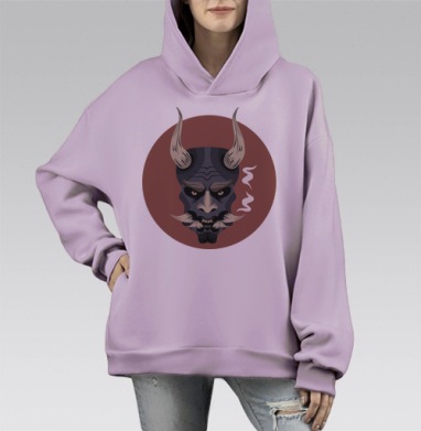 Маска самурая векторный арт японские символы воина, Hoodie Mono Fiolet, оверсайз, утепленная