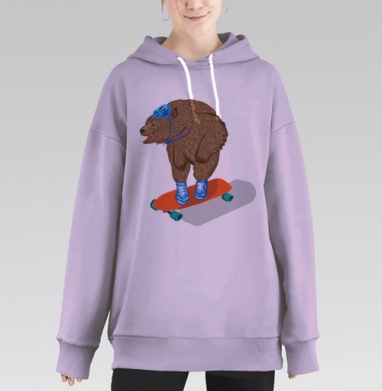Медведь едет на скейте активный спорт на скейтборде, Hoodie Long Oversize Fiolet