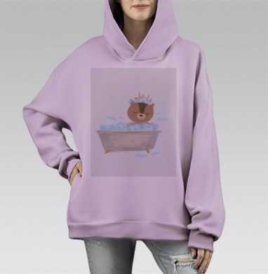 Медвежонок в ванной с пузырями нежное детское настроение, Hoodie Mono Fiolet, оверсайз, утепленная