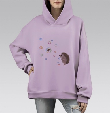 Милый ежик дует мыльные пузыри всегда найдется время игры, Hoodie Mono Fiolet, оверсайз, утепленная
