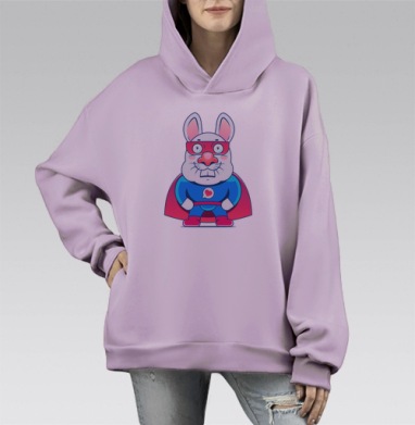 Милый кролик супергерой в ярком костюме, Hoodie Mono Fiolet, оверсайз, утепленная