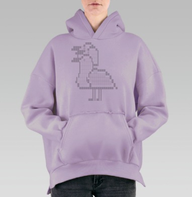 Минималистичная птица в черно белой цифровой эстетике, Hoodie Oversize Fiolet, утепленная