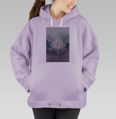 Минималистичный белый лотос на фоне синего серого фиолетового, Hoodie Oversize Fiolet