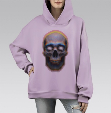 Мистический Череп Светящиеся Глаза Радужный Оттенки, Hoodie Mono Fiolet, оверсайз, утепленная