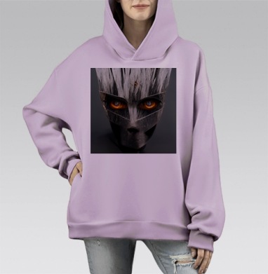 Мистическое существо с огненными глазами леса мира, Hoodie Mono Fiolet, оверсайз, утепленная