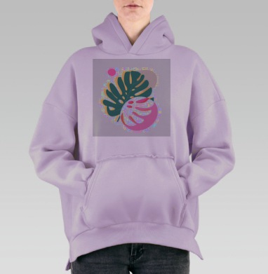 Модные листья монстеры в минималистичном стиле бохо, Hoodie Oversize Fiolet, утепленная