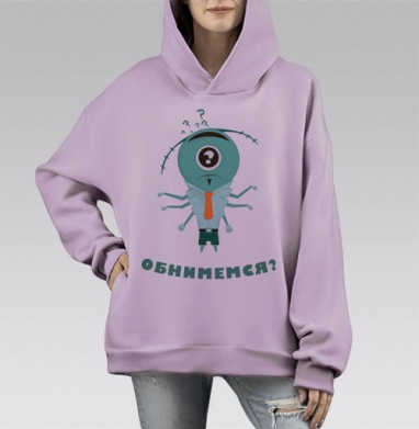 Монстр с шестью руками хочет обниматься Обнимемся милый монстр, Hoodie Mono Fiolet, оверсайз, утепленная