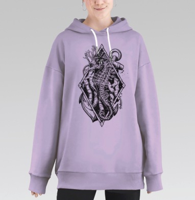 Морской конёк обвивает якорь символ стабильности, Hoodie Long Oversize Fiolet