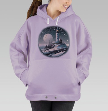 Морской маяк ночью с загадочным силуэтом моряка, Hoodie Oversize Fiolet