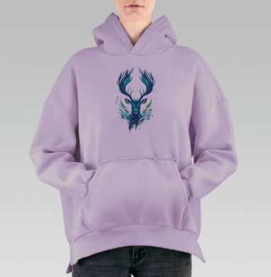Мощный абстрактный олень с энергией лесной стихии, Hoodie Oversize Fiolet, утепленная