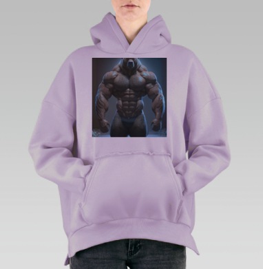 Мощный мускулистый медведь бодибилдер в плавках, Hoodie Oversize Fiolet, утепленная