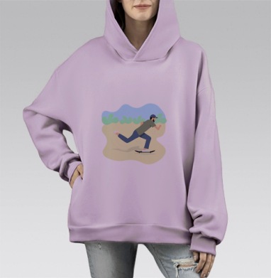 Мужчина разгоняется скейтборде зелёный синий белый, Hoodie Mono Fiolet, оверсайз, утепленная