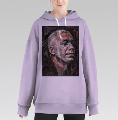 Мужской портрет в динамичных красках и глубоком выражении лица, Hoodie Long Oversize Fiolet