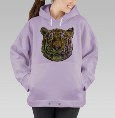 Яркий портрет тигра в стиле витраж, Hoodie Oversize Fiolet