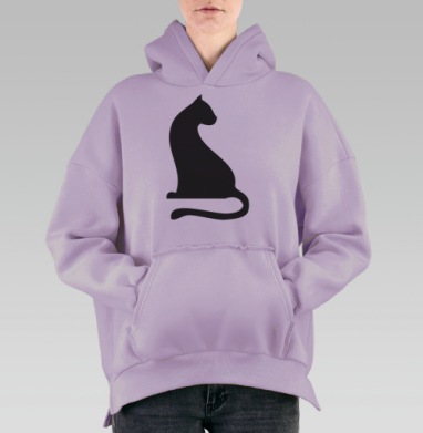 Черный силуэт стильного кота для декора, Hoodie Oversize Fiolet, утепленная