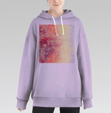 Нежные розовые пионы весеннее цветение красивые цветы, Hoodie Long Oversize Fiolet