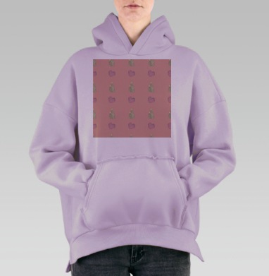 Нежные свечи и сердечки на розовом фоне, Hoodie Oversize Fiolet, утепленная