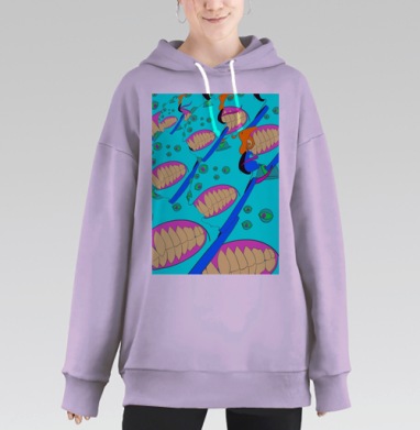 Неоновое хаос лица открытый рот в движении, Hoodie Long Oversize Fiolet