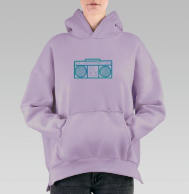 Неоновый Ретро Магнитофон Бирюзовый Неоновый, Hoodie Oversize Fiolet, утепленная