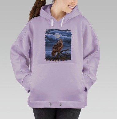Ночная птица на ветке под луной – Ночная птица на ветке, Hoodie Oversize Fiolet