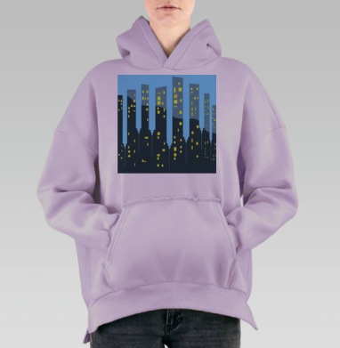 Ночной городской пейзаж с подсвеченными окнами, Hoodie Oversize Fiolet, утепленная