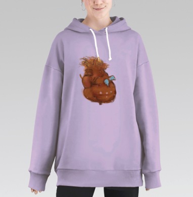 Объёмный персонаж с объятием и мягкой текстурой принта, Hoodie Long Oversize Fiolet