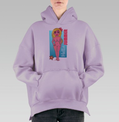 Обнаженная девушка на фоне голубого лета Hello summer, Hoodie Oversize Fiolet, утепленная