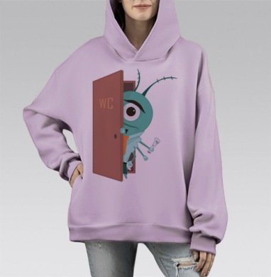 Офисное насекомое с газетой в туалете офисный планктон, Hoodie Mono Fiolet, оверсайз, утепленная