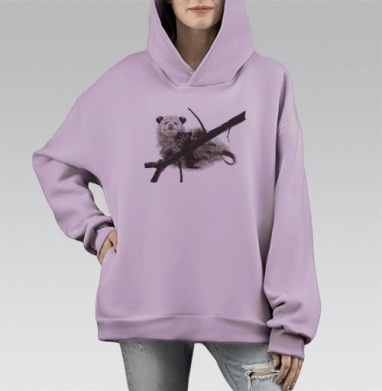 Опоссум на ветке пушистая жопа, Hoodie Mono Fiolet, оверсайз, утепленная