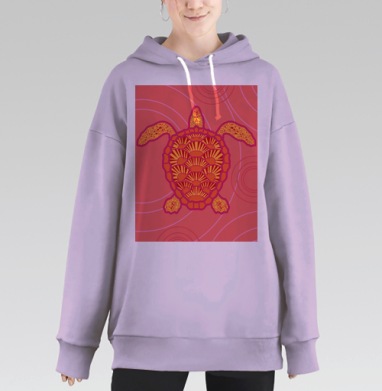 Оранжевая черепаха плывущая на розовом фоне, Hoodie Long Oversize Fiolet