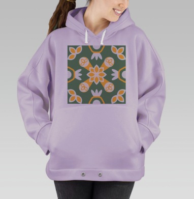 Оранжевые цветы на зелёном фоне для подушки, Hoodie Oversize Fiolet