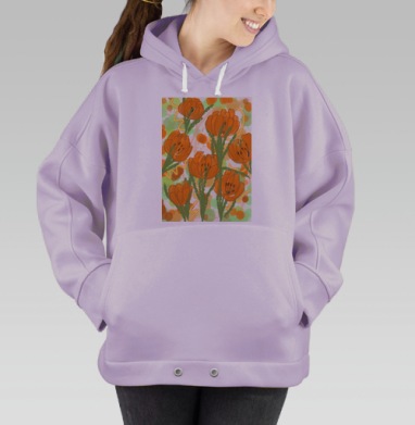 Оранжевые яркие цветы весенний букет для настроения, Hoodie Oversize Fiolet