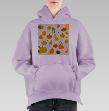 Осенний урожай тыквы и плодов на белом фоне, Hoodie Oversize Fiolet, утепленная
