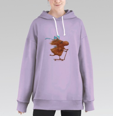 Озорная девочка на самокате с крылышками быстрая и веселая, Hoodie Long Oversize Fiolet