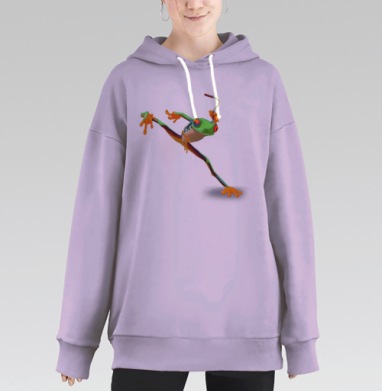 Озорная лягушка каратистка для борьбы с серыми буднями, Hoodie Long Oversize Fiolet