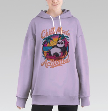 Панда отдых на закате пляж в кресле Chill Mode Activated, Hoodie Long Oversize Fiolet