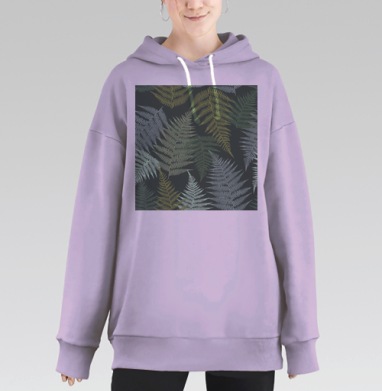 Папоротник зеленые листья на темном фоне для настенных, Hoodie Long Oversize Fiolet