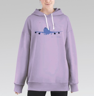 Пассажирский самолет и стая птиц в синем небе, Hoodie Long Oversize Fiolet
