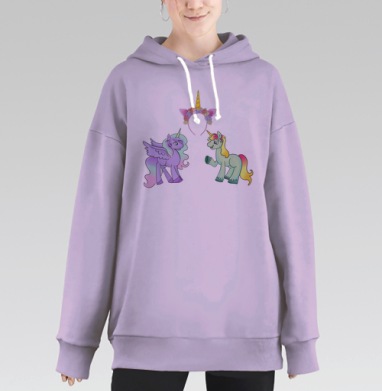 Пастельные единороги с цветочным ободком волшебства, Hoodie Long Oversize Fiolet