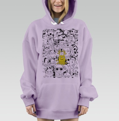 Яркий желтый монстр среди серых созданий, Hoodie Mjhigh Dig Mel, Fiolet, утепленная