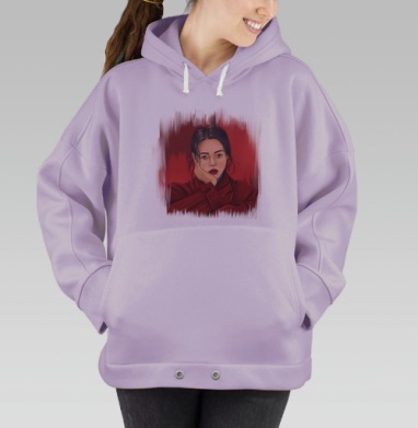 Печальная японка в красном пальто девушка эмоция чувства, Hoodie Oversize Fiolet