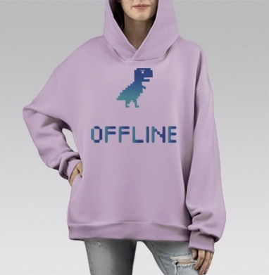 Пиксельный синий динозавр оффлайн Вне связи, Hoodie Mono Fiolet, оверсайз, утепленная