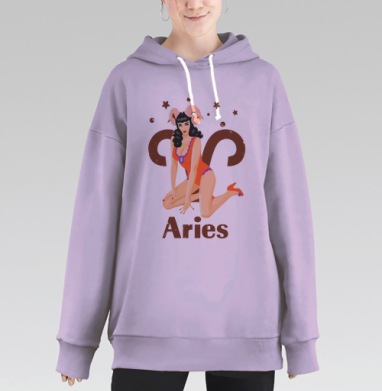 Пинап девушка Овен в ретро стиле Aries, Hoodie Long Oversize Fiolet