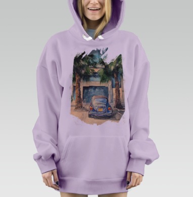 Городская сцена с синим Фольксваген Жуком, Hoodie Mjhigh Dig Mel, Fiolet, утепленная